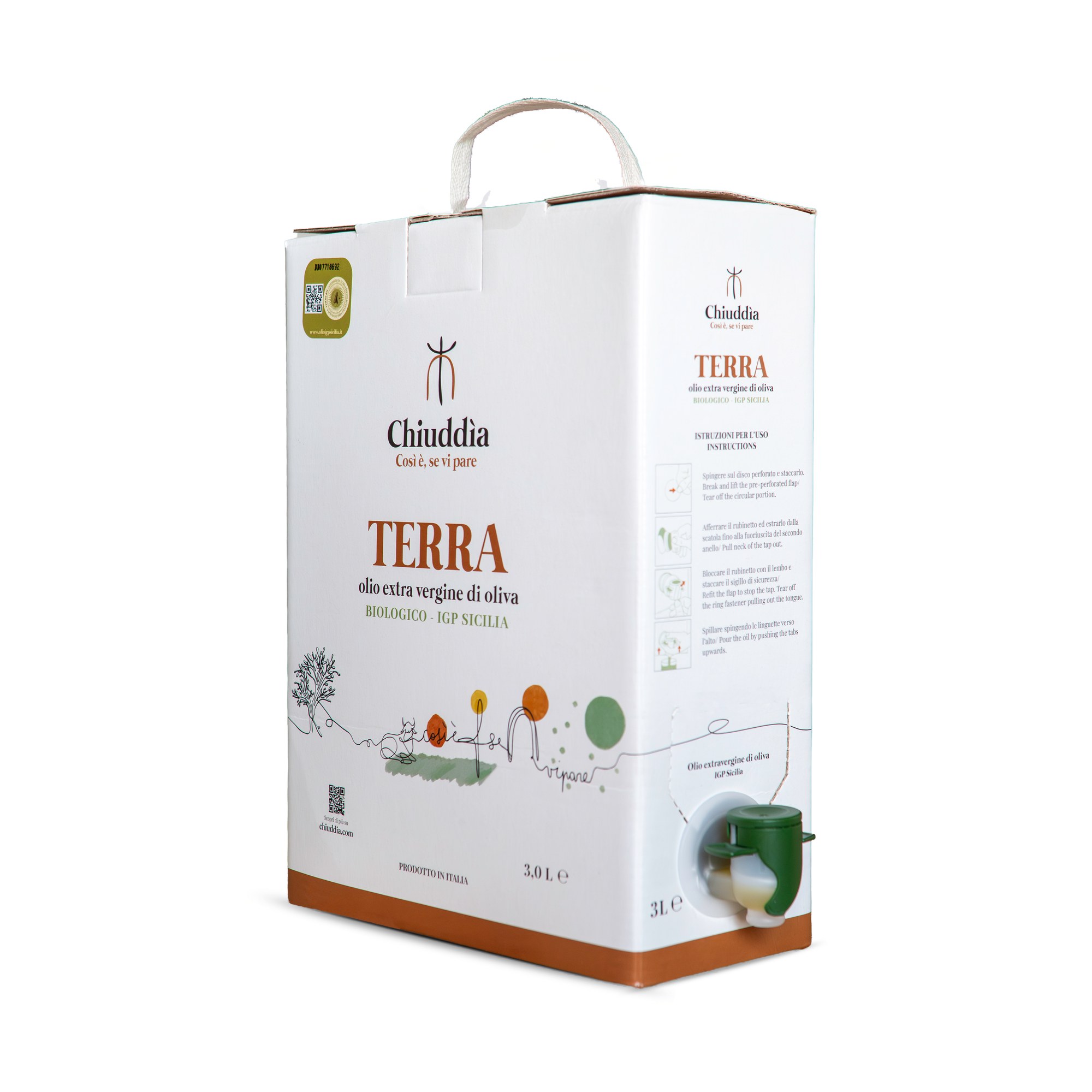 TERRA extra virgin olive oil – 3 L bag in box, side view